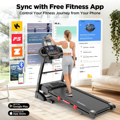 Caminadora Plegable De 5.0HP Para El Hogar Con 20 Inclinaciones Automáticas, Aplicación Inteligente, 300Lbs, Altavoces Bluetooth Hifi, 64 Programas, Velocidad De 12MPH, Máquina De Correr Eléctrica Plegable, Correa Para La Rodilla, Regalo