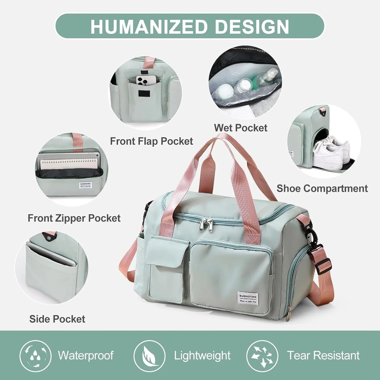 Bolsa De Gimnasio Pequeña Para Mujer, Bolsa De Lona Impermeable De Mano Para Fin De Semana Con Compartimento Para Zapatos Y Bolsillo Húmedo, Bolsa De Mano Para Viajes, Ejercicio, Deporte