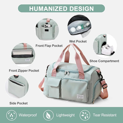 Bolsa De Gimnasio Pequeña Para Mujer, Bolsa De Lona Impermeable De Mano Para Fin De Semana Con Compartimento Para Zapatos Y Bolsillo Húmedo, Bolsa De Mano Para Viajes, Ejercicio, Deporte